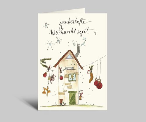 Weihnachtskarte | Eine zauberhafte Weihnachtszeit | gemütliches Haus | Klappkarte A6 | Adventskarte