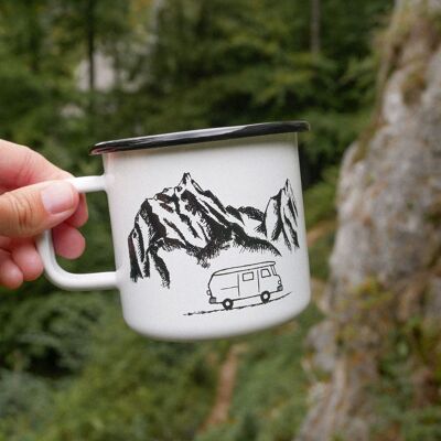 Enamel mug mountains and campers
