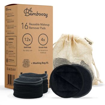 16x tampons de coton réutilisables noirs 3 couches 1