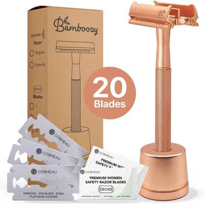 Safety Razor Butterfly Rose Gold with Stand 20x Platinum B