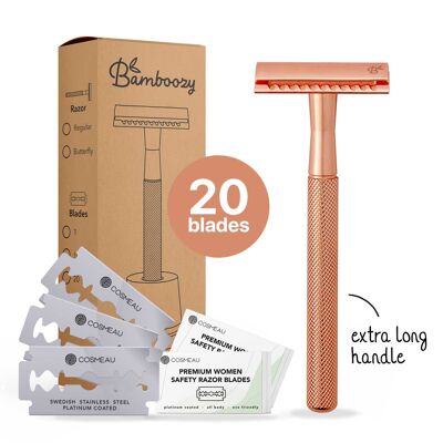 Safety Razor Rose Gold + 20x Blades for Women Stainless Stee