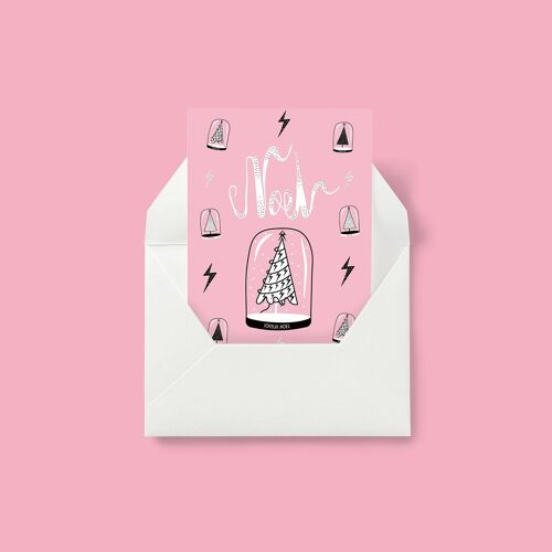 NOEL  / CHRISTMAS– SNOW GLOBE – CHRISTMAS CARD - PINK