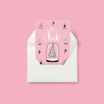 NOEL  / CHRISTMAS– SNOW GLOBE – CHRISTMAS CARD - PINK 1