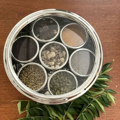 Masala Spice box XL - stainless steel with lid (with 7 jars plus lids)