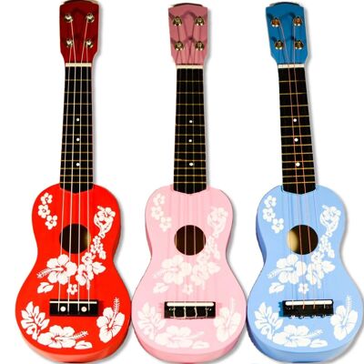 Holz-Ukulele-Gitarre mit Saiten – Blumendesign, 3 Farben, 50 cm