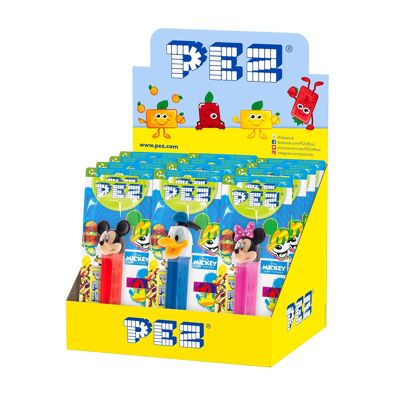 PEZ  Boîte présentoir de 12 Blisters Mickey & friends : 1 distributeur + 1 recharge goût fruit