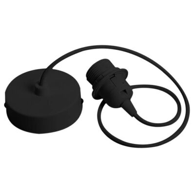 Single black plastic cylinder pendant lamp 80cm black woven