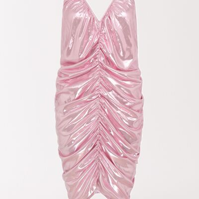 Metallic Ruched Mini Dress in Pink