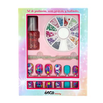 Children's manicure set with water-based nail polish, false nails and decorative glitter