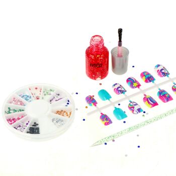 Set de manucure pour enfants avec vernis à ongles à base d'eau, faux ongles et paillettes décoratives 5