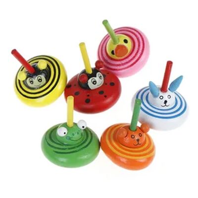 Wooden Animals Spinning Tops