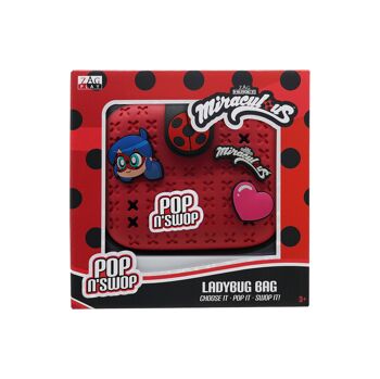 Miraculous Ladybug - réf : M01004 - Sac à main rouge "Pop n' Swop" - pour filles et femmes, avec 4 badges à clipser, poignée et fermeture éclair, sac à main léger, durable et imperméable (Wyncor). 4