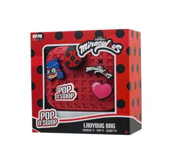 Miraculous Ladybug - réf : M01004 - Sac à main rouge "Pop n' Swop" - pour filles et femmes, avec 4 badges à clipser, poignée et fermeture éclair, sac à main léger, durable et imperméable (Wyncor). 5
