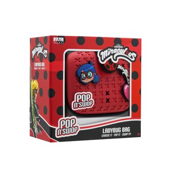 Miraculous Ladybug - réf : M01004 - Sac à main rouge "Pop n' Swop" - pour filles et femmes, avec 4 badges à clipser, poignée et fermeture éclair, sac à main léger, durable et imperméable (Wyncor). 6
