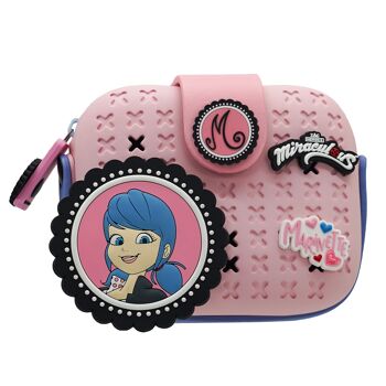 Miraculous - réf : M01005 - Sac à main rose Marinette "Pop n' Swop" - pour filles et femmes, avec 3 badges à clipser, poignée et fermeture éclair, sac à main léger, durable et imperméable (Wyncor). 1