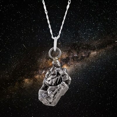 Colgante de meteorito de hierro entero Campo Del Cielo - En cadena de plata y en caja