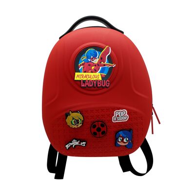 Miraculous - ref: M01007 - Red Ladybug ‘‘Pop n’ Swop’’ backpack with black handle, 6 snap-on badges and zip closure, lightweight, durable and waterproof bag with adjustable shoulder straps (Wyncor).