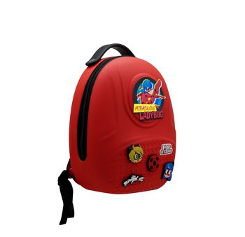 Miraculous - réf : M01007 - Sac à dos rouge Ladybug ‘‘Pop n' Swop’’ avec poignée noire, 6 badges à clipser et fermeture éclair, sac léger, durable et étanche avec bretelles ajustables (Wyncor). 2