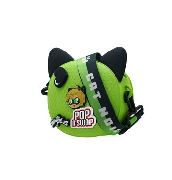 Miraculous - réf : M01003 - Sac Bandoulière Vert - Cat Noir - "Pop n'Swop" - avec 4 Badges à Clipser, Fermeture éclair en Forme de Patte de Chat, Sangle Ajustable, Oreilles Amovibles, Sac léger et imperméable (Wyncor). 3