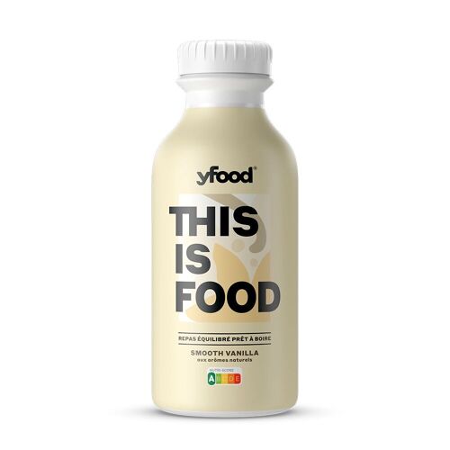 YFOOD - This is food repas équilibré prêt à boire smooth vanilla aux arômes naturels - bouteille de 500ml - Boisson lactée, stérilisée UHT, sans lactose, avec des huiles végétales. Avec édulcorant. 1,5% de matières grasse.