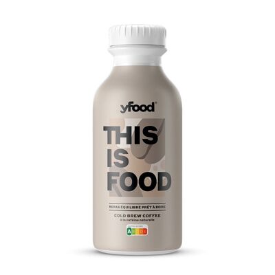 yfood Cold Brew Coffee, plato listo para beber, THIS IS FOOD, sustituto de comida, 34 g de proteínas, 26 vitaminas y minerales, sabor a café con cafeína - botella de 500ml