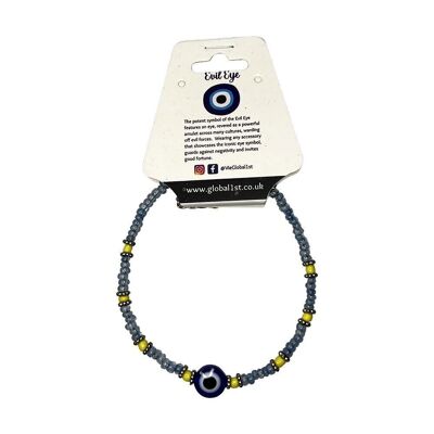 Evil Eye Bracelet, Yellow Beads, Light Blue (JIT)