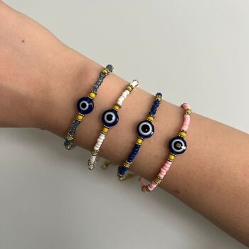 Bracelet mauvais œil, perles jaunes, bleu clair (JIT) 4