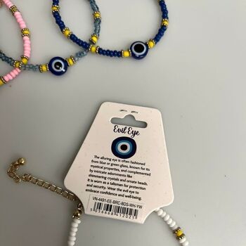 Bracelet mauvais œil, perles jaunes, bleu clair (JIT) 5