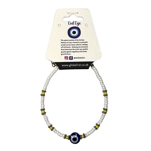 Evil Eye Bracelet, Yellow Beads, White (JIT)