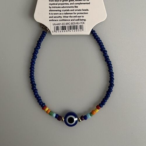 Evil Eye Bracelet, 7 Chakra Beads, Blue (JIT)