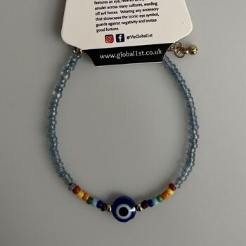 Bracelet mauvais œil, 7 perles chakra, bleu clair (JIT)