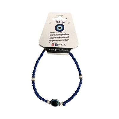 Bracelet mauvais œil, perles blanches, bleu (JIT)