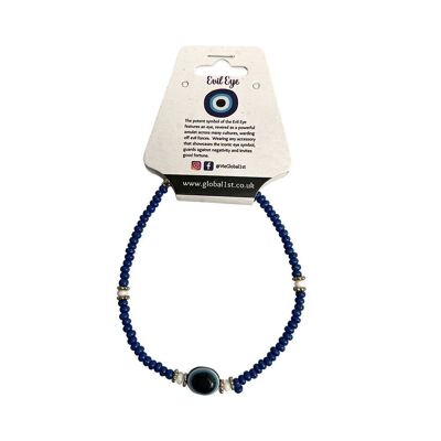 Evil Eye Bracelet, White Beads, Blue (JIT)