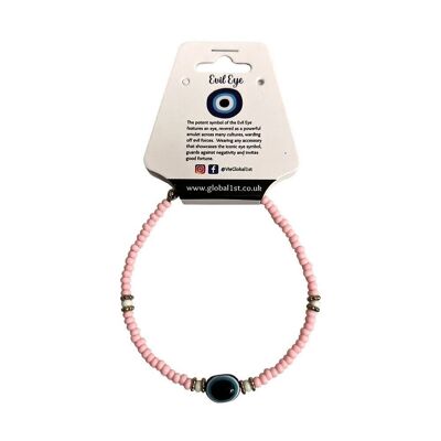 Bracciale Evil Eye, perline bianche, rosa (JIT)