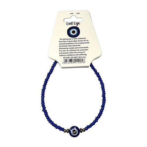 Evil Eye Bracelet with 2 Gold Beads Each Side, Blue (JIT)