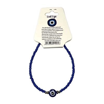 Evil Eye Bracelet with 2 Gold Beads Each Side, Blue (JIT)