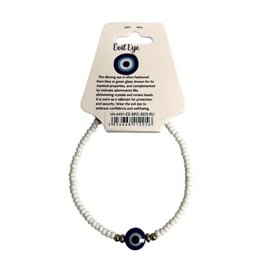 Evil Eye Bracelet with 2 Gold Beads Each Side, White (JIT)