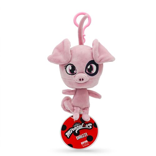 Miraculous - réf : M13014 - Kwami  DAIZZI, peluche cochon pour enfants  - 12 cm - Peluche super douce - A collectionner - Avec yeux pailletés brodés - Mousqueton assorti