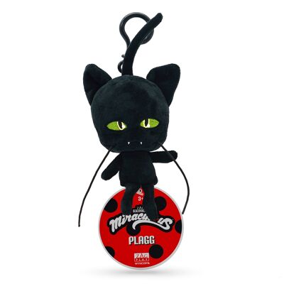 Miraculous - ref: M13017 - Kwami PLAGG, peluche gatto nero per bambini - 12 cm - Peluche morbidissimo - Da collezionare - Con occhi glitterati ricamati - Moschettone abbinato