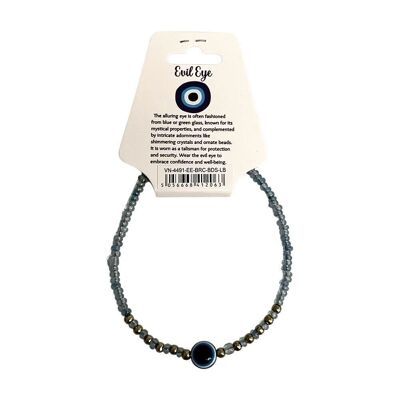 Bracelet mauvais œil avec 6 perles dorées de chaque côté, bleu clair (JIT)
