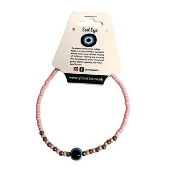 Bracelet mauvais œil avec 6 perles dorées de chaque côté, rose (JIT) 1