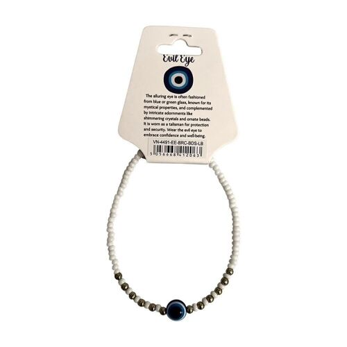 Evil Eye Bracelet with 6 Gold Beads Each Side, White (JIT)