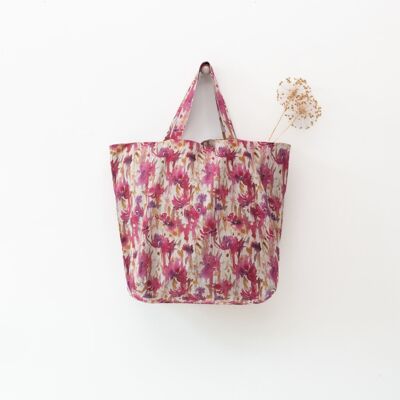 Fuchsia Flowers on Natural Linen Big Bag