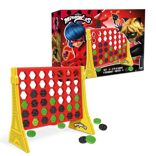 Miraculous - réf : M15009 - GET4 - Puissance 4 - Décor Paris - Jetons Ladybug et Chat Noir - Jeu de Stratégie - Jeu de société pour Enfants - 2 Joueurs - Dès 6 Ans (Wyncor (Zag Play))