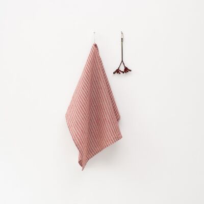 Asciugamano da cucina in lino a righe naturali rosse