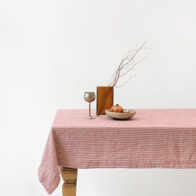 Red Natural Stripes Linen Tablecloth