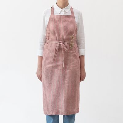 Red Natural Stripes Linen Chef Apron