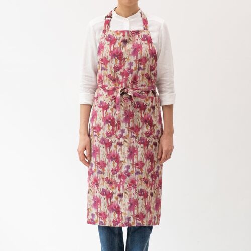 Fuchsia Flowers on Natural Linen Chef Apron