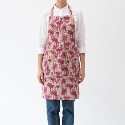 Fuchsia Flowers on Natural Linen Daily Apron