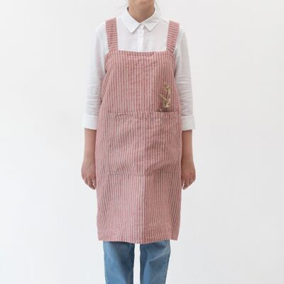 Red Natural Stripes Linen Pinafore Apron